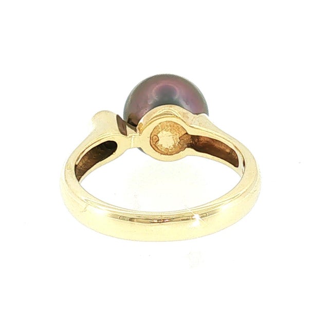 Contemporary Late 20th Century 9.6mm Tahitian Cultured Pearl and Diamond Ring, Size 7 For Sale - Image 3 of 4