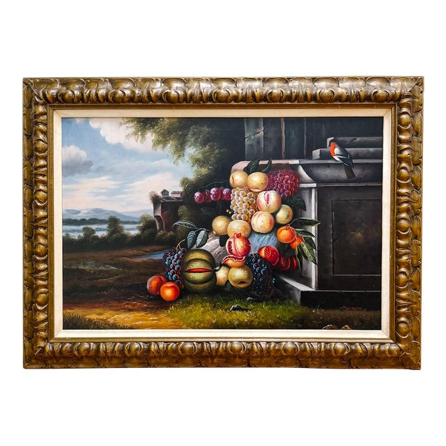 Large Scale Framed Italian Neoclassical Still Life Oil on Canvas Painting For Sale