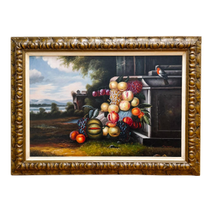 Large Scale Framed Italian Neoclassical Still Life Oil on Canvas Painting