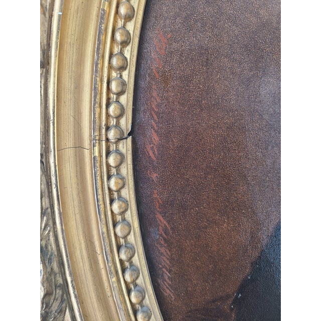 Black Antique 19th Century German Oval Oil Painting Portrait of a Lady With a Cameo For Sale - Image 8 of 15