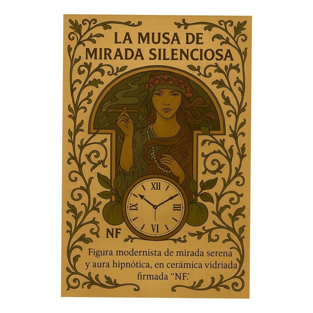 The Muse of Silent Look Alphonse Mucha in Glazed Ceramic Wall Clock, 1970s For Sale - Image 14 of 14