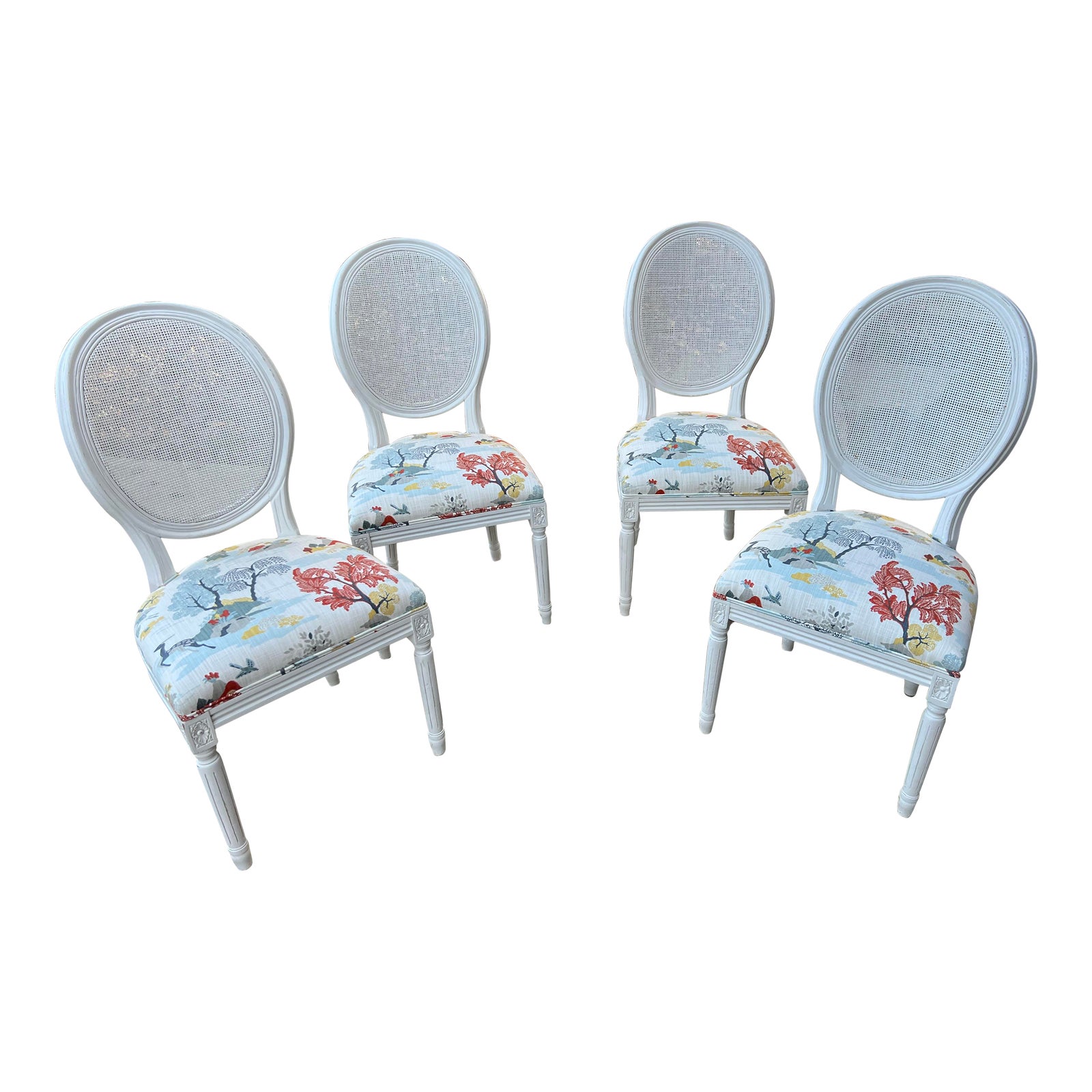 Restoration Hardware Cane French Fabric Cushion Dining Chairs Set of