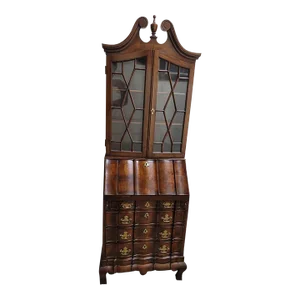 1840s Diminutive George III Walnut Block Front Slant Front Bureau Bookcase Cabinet