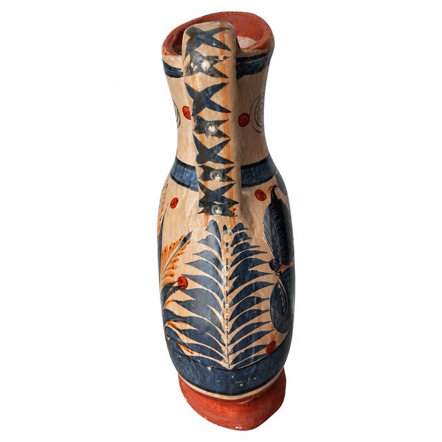 Mexican Folk Art Hand-Painted Owl and Floral Pottery Pitcher For Sale - Image 13 of 14
