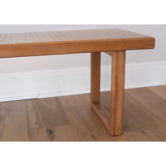Mid Century Modern Square Pattern Inlay Wood Bench For Sale - Image 12 of 13