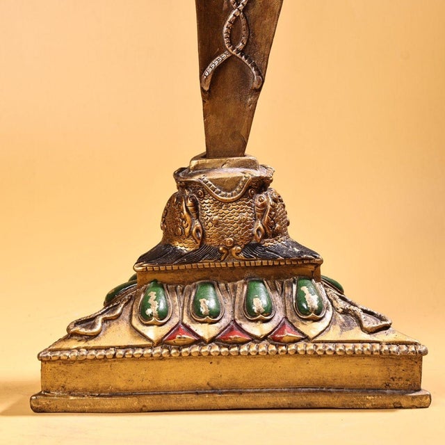 Late 19th Century Gilt Copper Phurba Ritual Dagger With Stand For Sale - Image 9 of 10