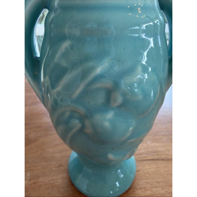 Vintage McCoy Pottery art pottery vase in a beautiful turquoise / teal glaze. This is a 6-inch amphora-style vase with...