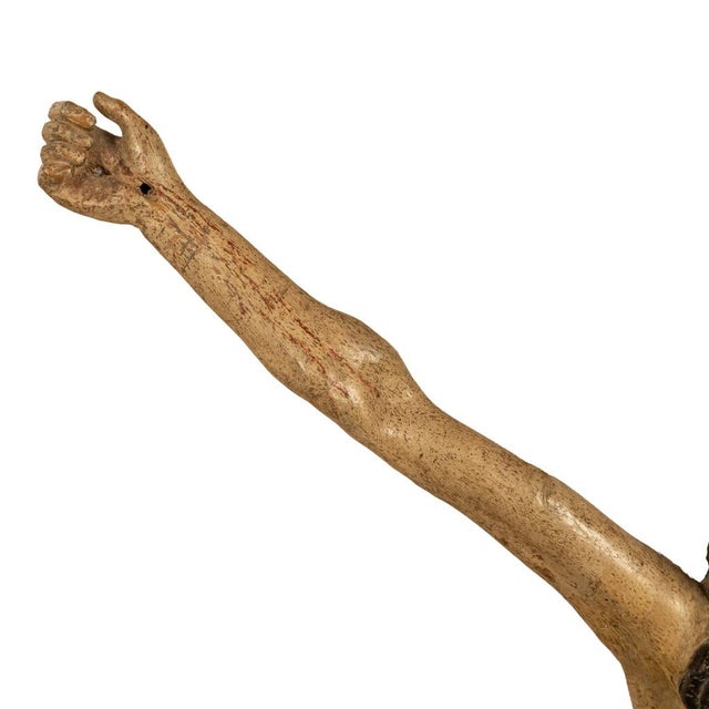 Wood Antique German Baroque Carved Wooden Painted Corpus Christi Christ Statue 1600 For Sale - Image 7 of 12