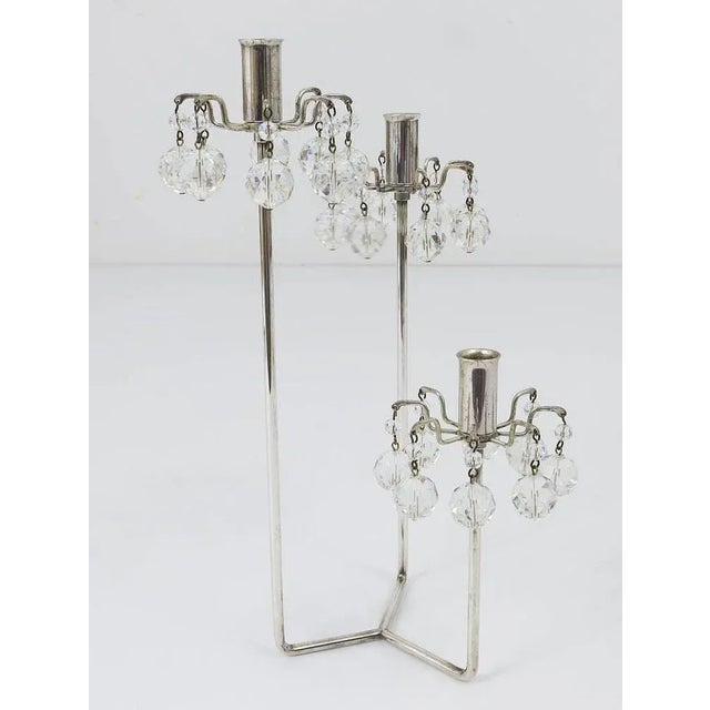 Silver Silver Plated Candlestick with Faceted Crystals from Lobmeyr, Austria, 1950s For Sale - Image 8 of 11