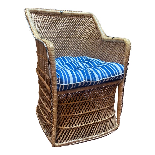 Vintage Coastal Wicker Chair For Sale