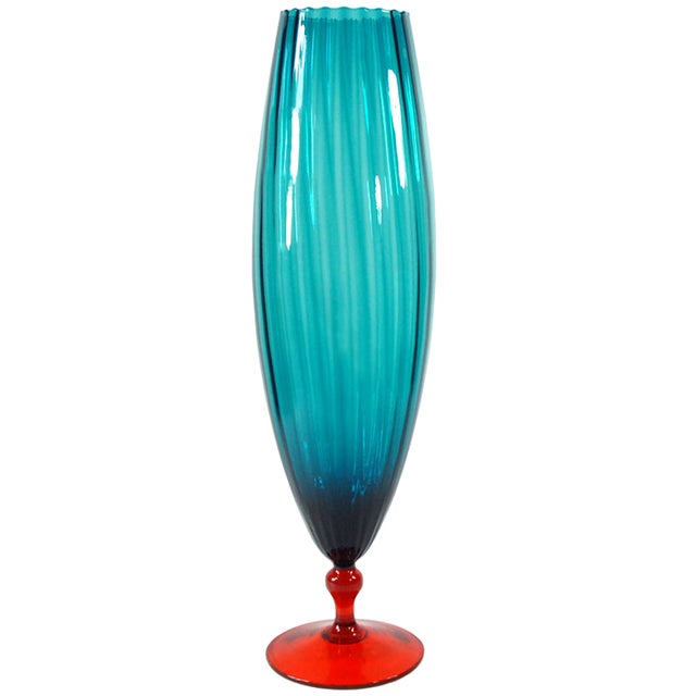 Large Art Glass Empoli Italian Vase, 1970s For Sale