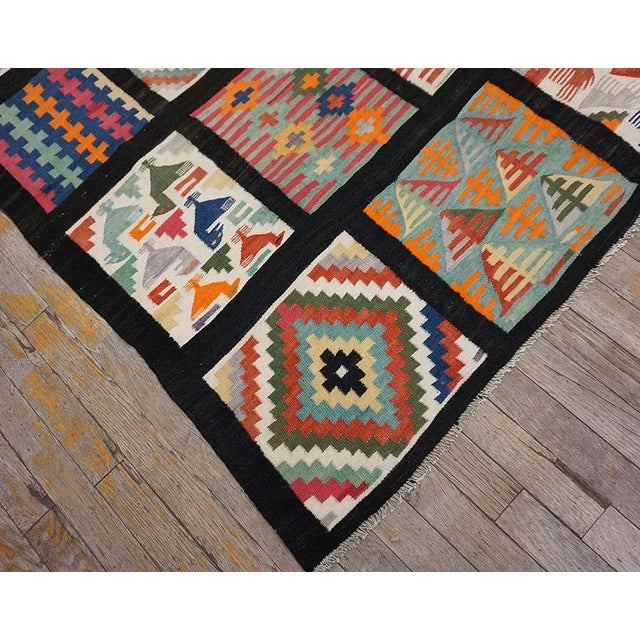 1930s Geometric Folk Art Multicolor Antique Tunisian Gafsa Flatweave Rug For Sale - Image 13 of 17