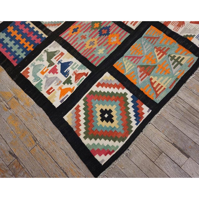 Beautiful Ivory Background & Black Border With Figural Geometric Pattern Tunisian Gafsa Flat-Weave Rug For Sale - Image 13 of 14