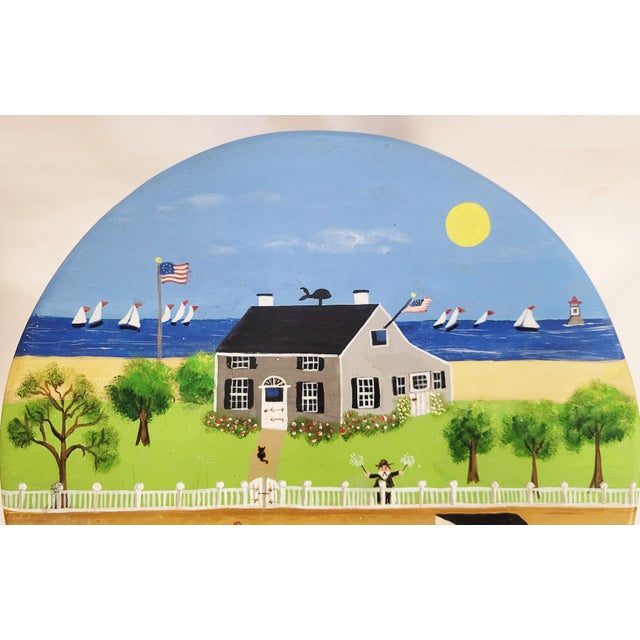 Vintage Artist Painted & Polychromed Modern Whimsical Nantucket Bar Stool Chair For Sale - Image 9 of 12