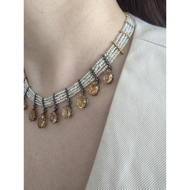 1890s Victorian 28 Carats Imperial Topaz and Pearl Choker Necklace Gold Silver For Sale In Los Angeles - Image 6 of 6