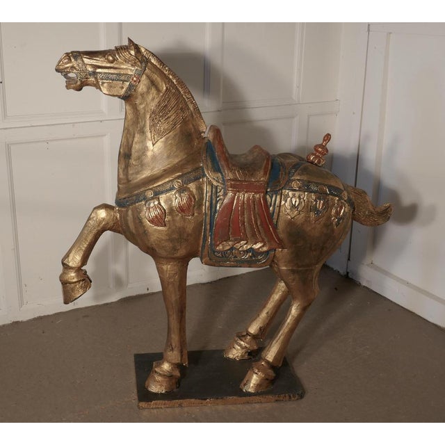 Mid-19th Century Carved and Painted Wooden Tang Dynasty Horse, 1850s For Sale - Image 11 of 12