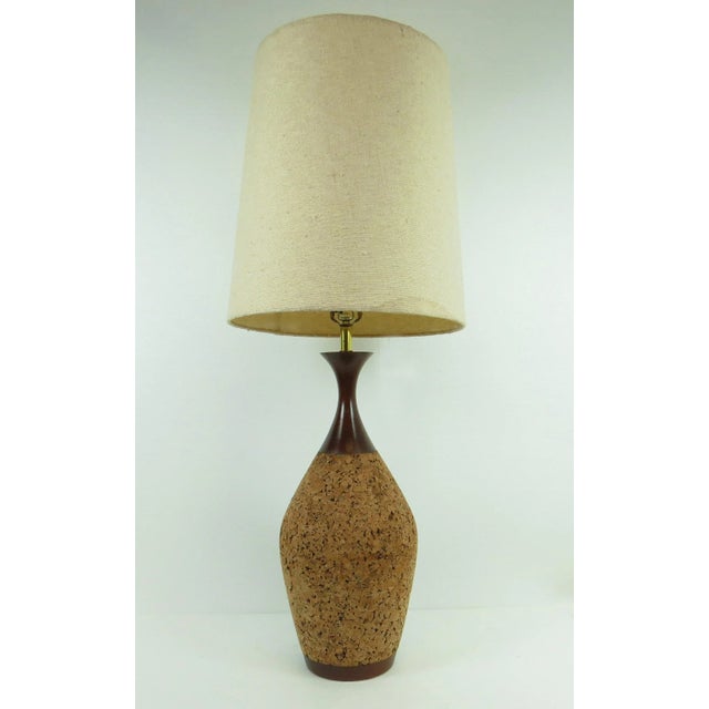 1960s Vintage Oversized Walnut and Cork Lamp With Shade For Sale - Image 11 of 11