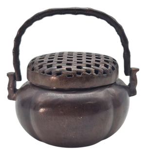 Antique Chinese Bronze Hand Censer Incense Burner With Bamboo Handle (4")
