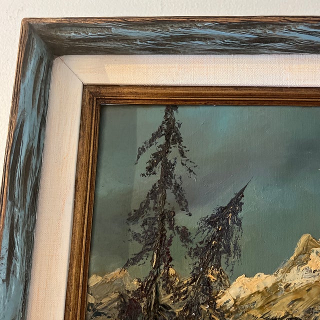 Cerulean Oil on Artist Board Framed Signed Mount McKinley Made by American Artist La Priel Stephan (1923-1919) Made in 1969 For Sale - Image 8 of 12