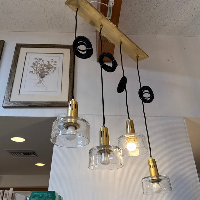 Visual Comfort Iris Quatro Linear Pendant in Hand Rubbed Antique Brass With Clear Glass For Sale - Image 12 of 12