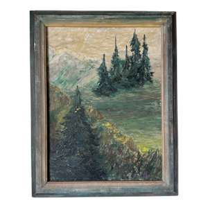 1970s Vintage Forest-Winter Landscape Oil on Masonite Painting by Ray L.
