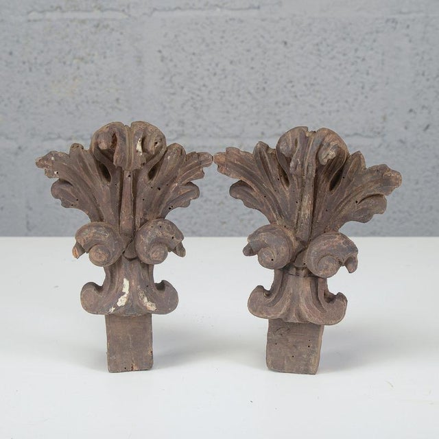 Brown Antique Carved Decorations, 1700s, Set of 2 For Sale - Image 8 of 8