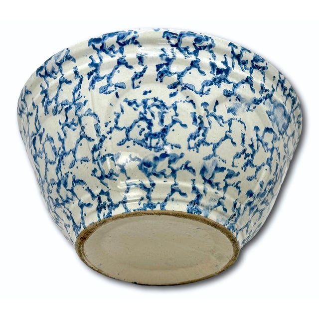 This Really is a Exceptionally Nice Looking Antique American Blue Sponge Ware Decorated Stoneware Kitchen Mixing Bowl....