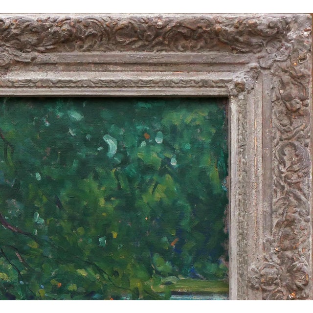 Textile Clarence Bolton "The Brook" Green and Blue Abstract Impressionist Waterscape Painting, Mid-20th Century For Sale - Image 7 of 12