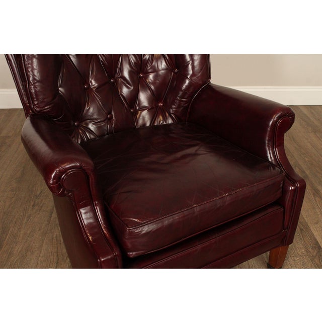 Wood North Hickory Oxblood Tufted Leather Chair and Ottoman For Sale - Image 7 of 12