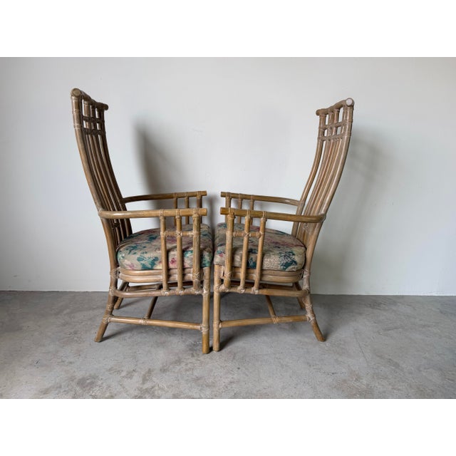 Vintage Coastal Organic Rattan and Leather Arm Dining Chairs – A Pair For Sale - Image 12 of 12