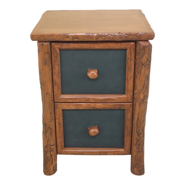 1990s Adirondack Style 2 Drawer Oversized Nightstand For Sale