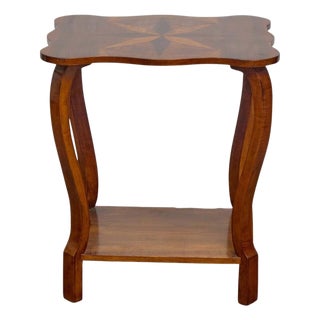 Austrian Biedermeier 19th Century Walnut Side Table With Star Marquetry Top For Sale