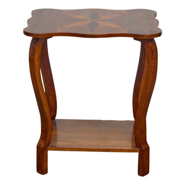 Austrian Biedermeier 19th Century Walnut Side Table With Star Marquetry Top For Sale