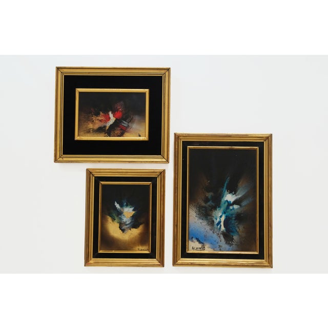 André Laurent, Abstract Triptych Paintings, 1960s, Mixed Media Acrylic on Gold Leaf For Sale - Image 5 of 5
