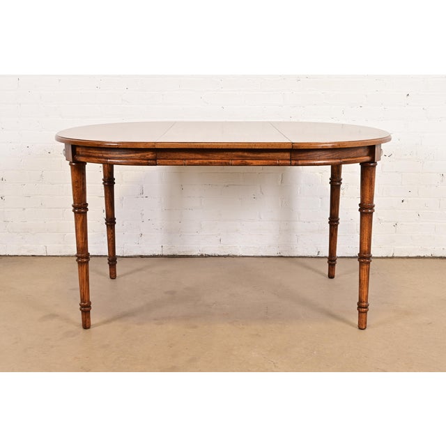 Mid-Century Modern Baker Furniture Style Mid-Century Hollywood Regency Faux Bamboo Carved Walnut Extension Dining Table, Circa 1970s For Sale - Image 3 of 13