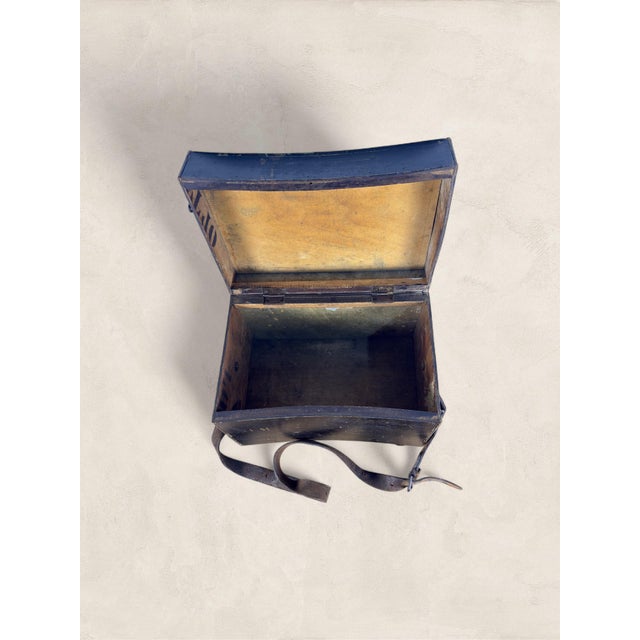 Black Antique English Pine Angler’s Fishing Tackle Box With Leather Strap, Circa 1920 For Sale - Image 8 of 9