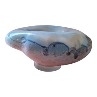 1980s Tony Evans Abstract Blue Glazed Sculpture Signed #34 For Sale