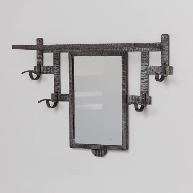 1930s French Art Deco Iron Wall Rack With Mirror For Sale - Image 4 of 12