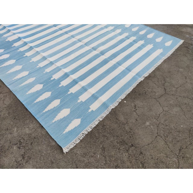 Handmade Cotton Natural Vegetable Dyed Reversible Blue and White Striped Rug - 8'x10' For Sale - Image 10 of 13
