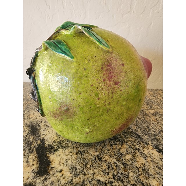 Chinoiserie Extra Large Vintage Chinese Green and Pink Glazed Ceramic Peach Altar Fruit For Sale - Image 3 of 11