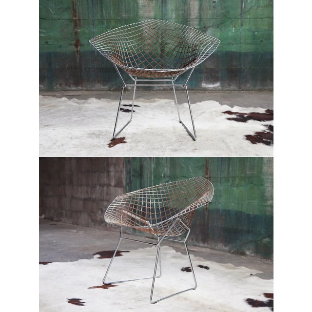 1970s Mid-Century Modern Knoll Poppy Orange Wool & Chrome Bertoia Diamond Armchair For Sale - Image 10 of 11