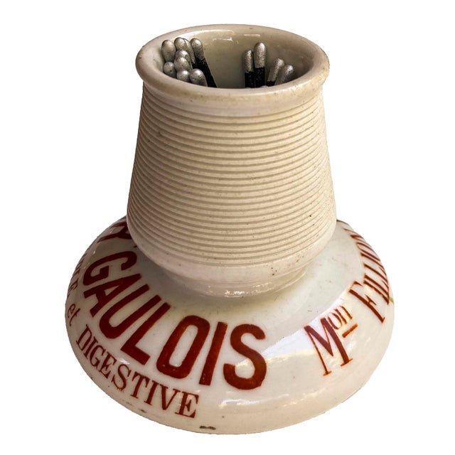 Ceramic Antique French Exlixir Gaulois Liqueur Ceramic Match Stick Holder For Sale - Image 7 of 8
