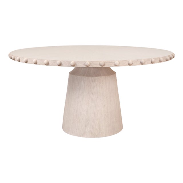 Matthew Izzo Home Lucian Round White Oak Dining Table With Studded Edge For Sale
