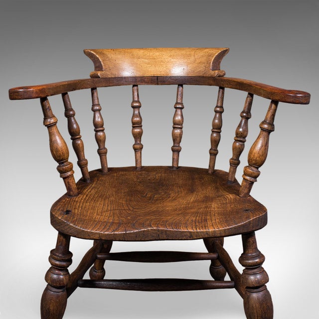 Brown Antique Smoker's Bow Chair, English, Country House Elbow Seat, Edwardian, 1904 For Sale - Image 8 of 12