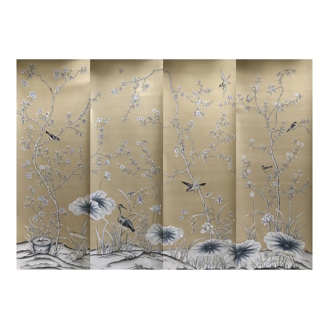 Chinoiserie Murals Hand Painted Wallpaper - 4 Panels For Sale