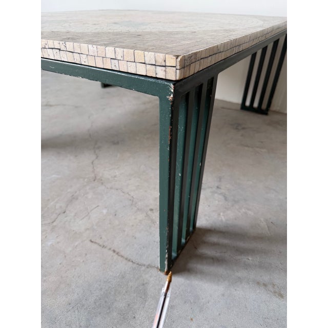 Brown 1980’s Vintage Floral Medallion Design Mosaic Top Coffee Table With Green Painted Iron Base/Sold For Sale - Image 8 of 12