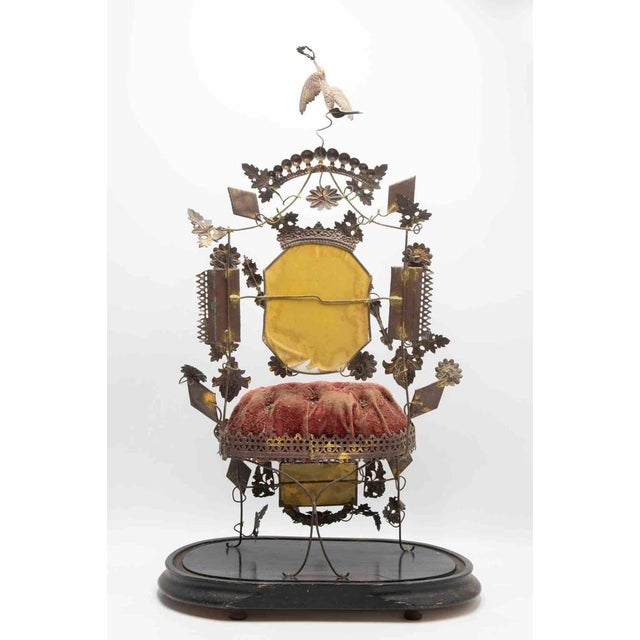 Black French or Italian Devotional Ex-Voto or Bridal Crown Display, 19th Century For Sale - Image 8 of 9