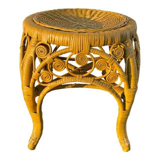 Mid 20th Century Yellow Wicker Stool or Side Table For Sale