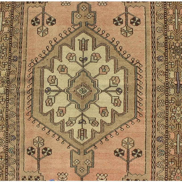 Vintage Turkish Oushak Rug in Soft Apricot, Ivory, and Brown With Medallions For Sale In Atlanta - Image 6 of 8