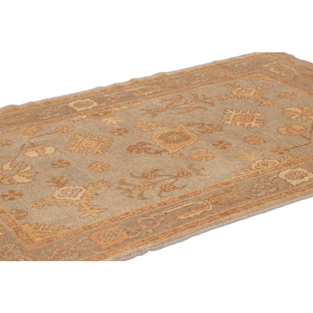 Textile Modern Turkish Oushak Handmade Gray Floral Wool Rug For Sale - Image 7 of 8